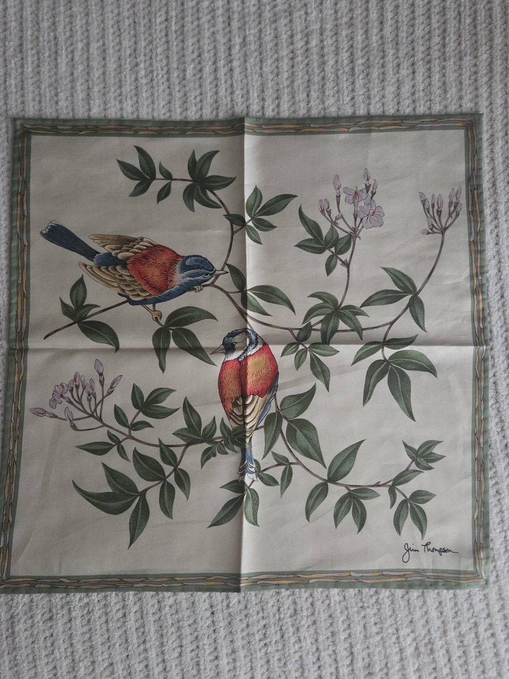 Vintage Jim Thompson 100% Silk Scarf Birds Floral Thai Silk